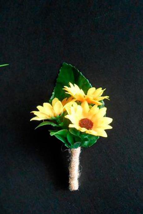 sunflower wedding boutonniere small flowerd green leaf decor ideas foryourrusticwedding