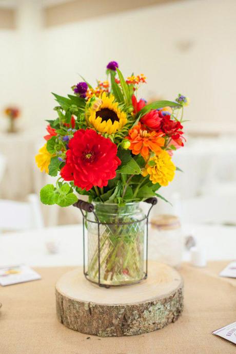 sunflower wedding decor ideas composition with red flower brittcroft