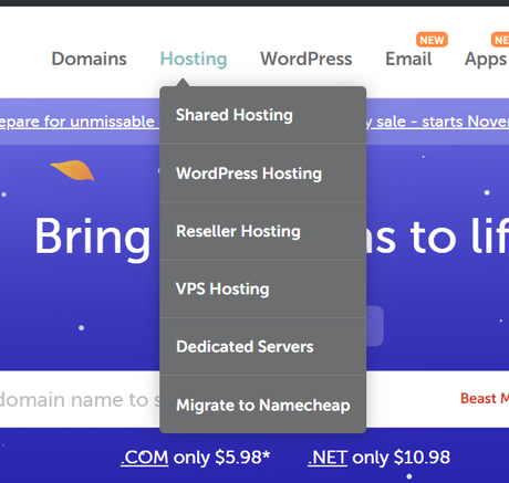 namecheap hosting plans