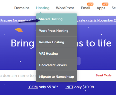 namecheap shared hosting