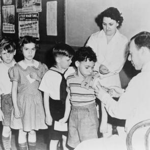 Schoolchildren Wait in Line for Immunization Shots at a Child Health Station in New York City, Circa 1946.