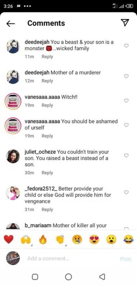Mother Of Sylvester Oromoni’s Alleged Killer Deletes Instagram Account (Screenshots)