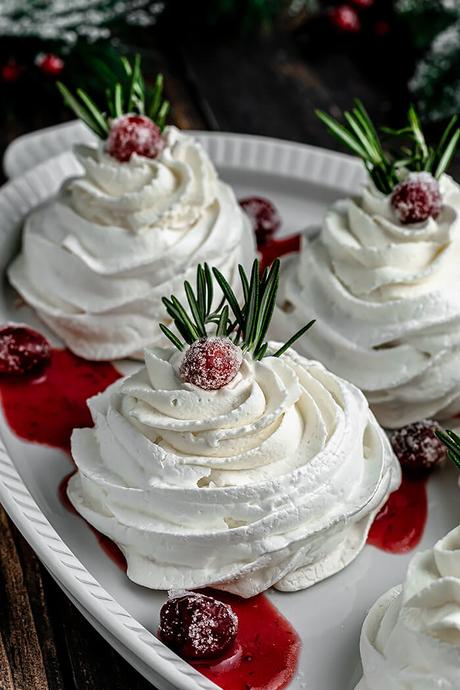 Mini Pavlovas with Cranberry-Rosemary Curd