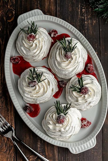 Mini Pavlovas with Cranberry-Rosemary Curd