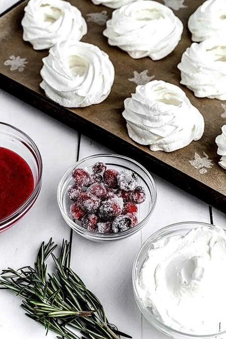 Mini Pavlovas with Cranberry-Rosemary Curd