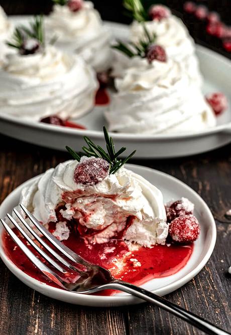 Mini Pavlovas with Cranberry-Rosemary Curd