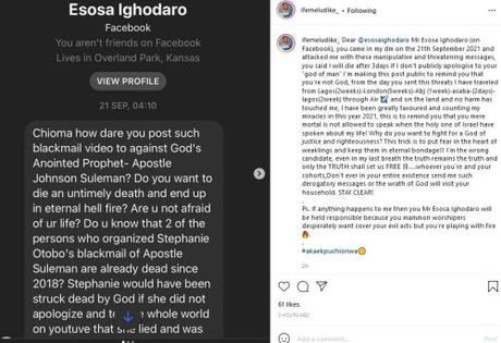 Chioma Ifemeludike Calls Out Preacher Who Allegedly Threatened Her Life