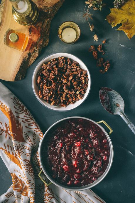 Brown Butter Ice Cream, Candied Pecans & A Cranberry Wine Sauce Swirl