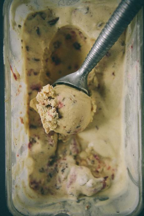 Brown Butter Ice Cream, Candied Pecans & A Cranberry Wine Sauce Swirl