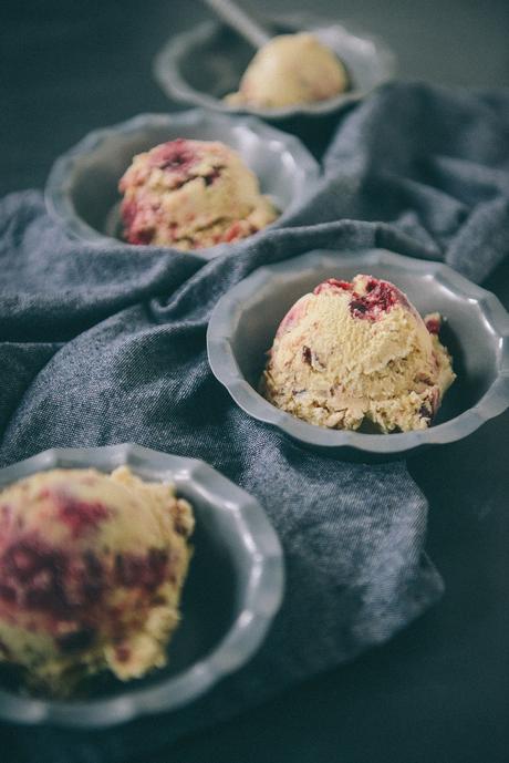 Brown Butter Ice Cream, Candied Pecans & A Cranberry Wine Sauce Swirl