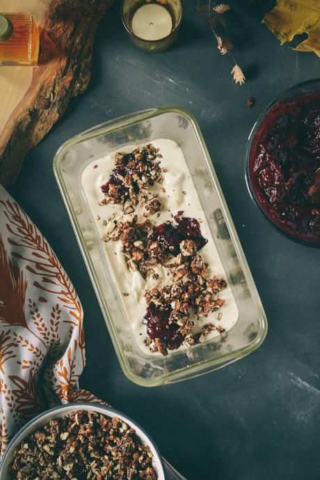 Brown Butter Ice Cream, Candied Pecans & A Cranberry Wine Sauce Swirl