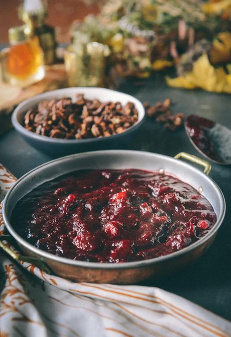 Brown Butter Ice Cream, Candied Pecans & A Cranberry Wine Sauce Swirl