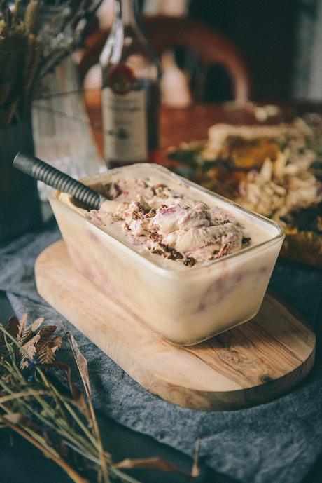 Brown Butter Ice Cream, Candied Pecans & A Cranberry Wine Sauce Swirl