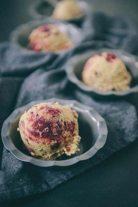 Brown Butter Ice Cream, Candied Pecans & A Cranberry Wine Sauce Swirl