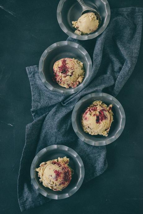 Brown Butter Ice Cream, Candied Pecans & A Cranberry Wine Sauce Swirl