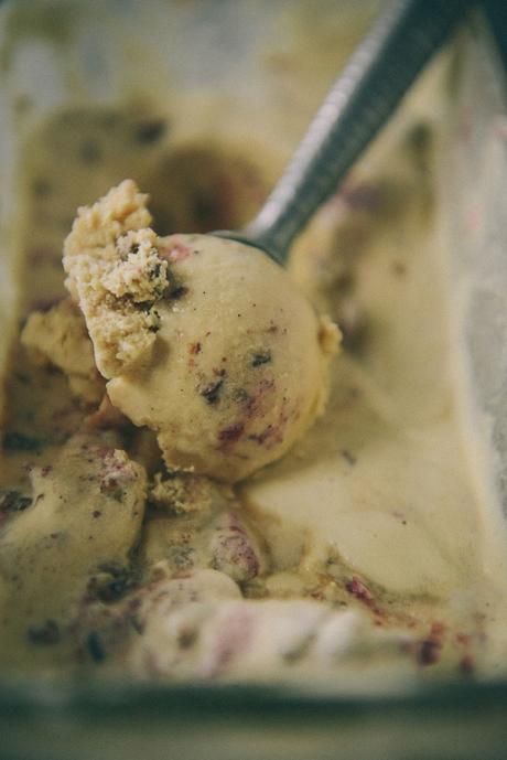 Brown Butter Ice Cream, Candied Pecans & A Cranberry Wine Sauce Swirl