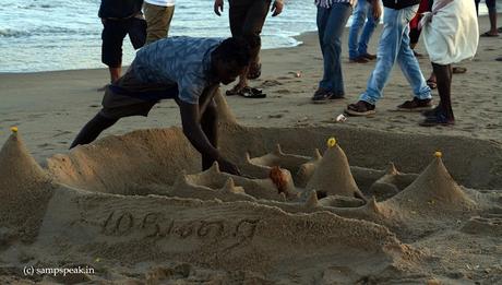 Marine visitors - building sand castle !!