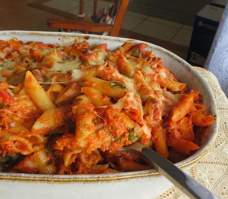 Baked Pasta with Spicy Tomato and Sausage Sauce