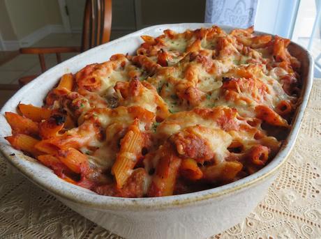 Baked Pasta with Spicy Tomato and Sausage Sauce