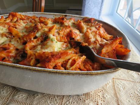 Baked Pasta with Spicy Tomato and Sausage Sauce