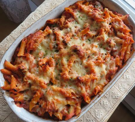 Baked Pasta with Spicy Tomato and Sausage Sauce