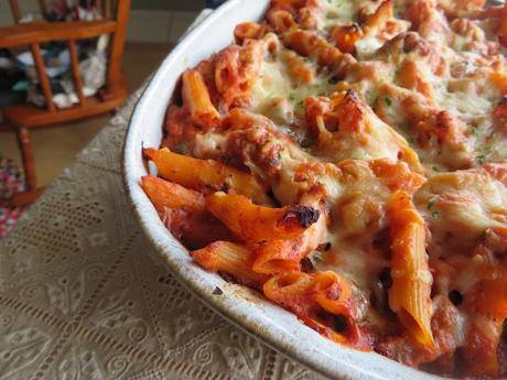 Baked Pasta with Spicy Tomato and Sausage Sauce