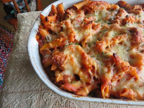 Baked Pasta with Spicy Tomato and Sausage Sauce