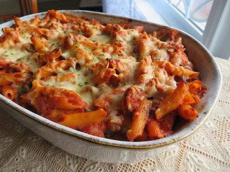 Baked Pasta with Spicy Tomato and Sausage Sauce