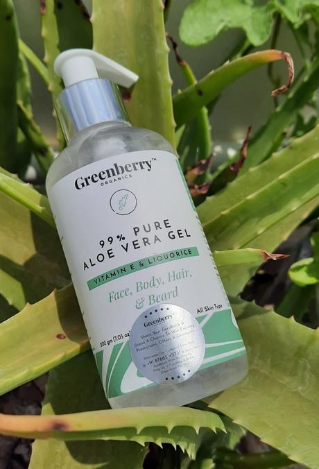 Review ll Greenberry Organics Pure Aloe Vera Gel with Vitamin E and Liquorice for Skin Brightening and filming, for Face Body Hair and Beard