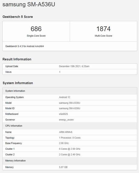 Samsung Galaxy A53 spotted on Geekbench, key specifications revealed