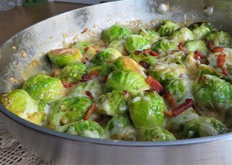 Creamy Parmesan Brussels Sprouts & Bacon