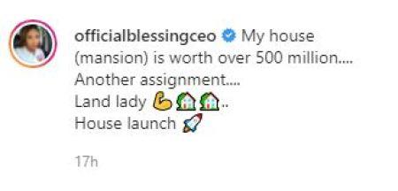 Blessing Okoro Boasts, Shows Off Her Lagos Mansion Reportedly Worth Over N500 Million (Photo+Video)