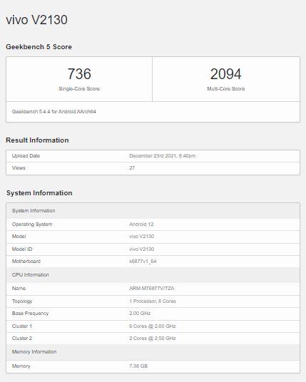 Vivo V23 spotted on Geekbench, key specifications tipped ahead of launch