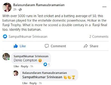 Cricket Q on double century in Ranji Finals for Holkar - the history behind !!