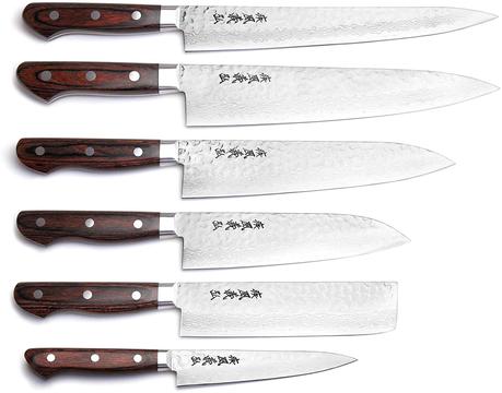 Best professional sushi knife set: YOSHIHIRO Hammered Damascus