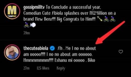 Cute Abiola Denies Buying Mercedes Benz, Attacks Colleague For Making Announcement