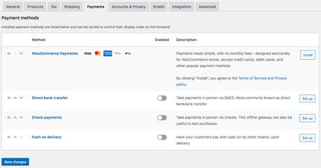 WooCommerce Payment Settings