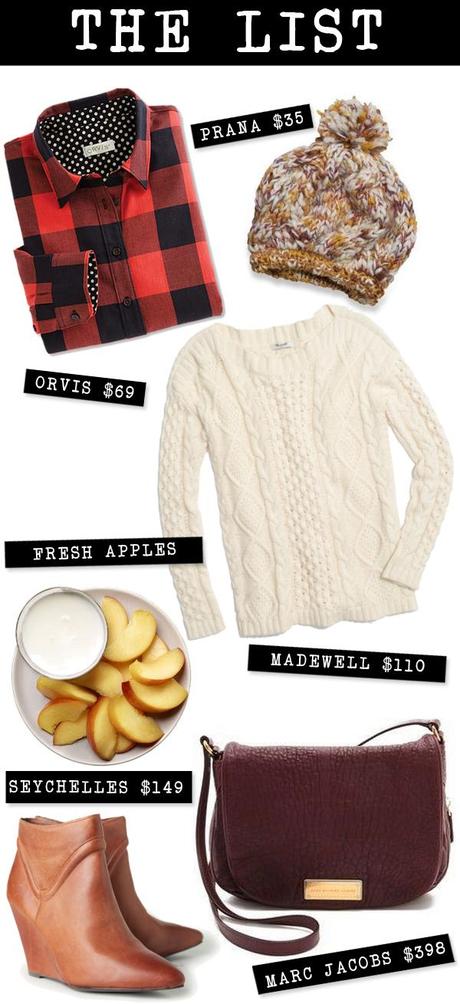 The List (for November): buffalo plaid, pom beanies, heavy knits, booties and berry leather bags. 