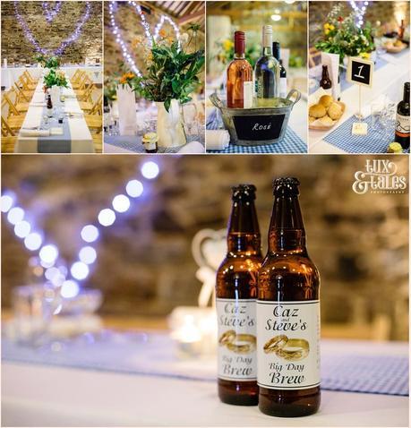 New House Farm wedding details with home made beer lables