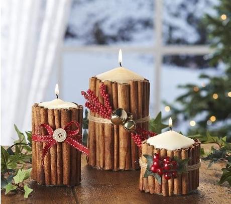 Christmas Theme Centerpiece Candles with Cinnamon Sticks