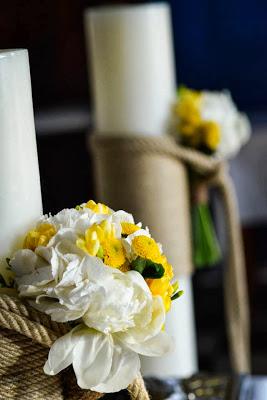 The Couple Tie The Knot at a An Island Wedding with pops of Yellow and nautical ropes by Rock, Paper Scissors