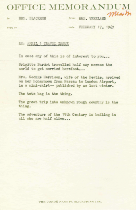 Diana Vreeland Memos Subject: Lauren Hutton on January,1970
