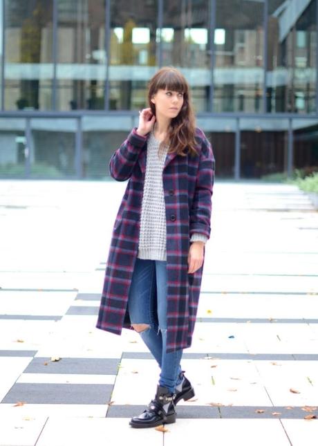 lovelybylucy long checked coat look jeans