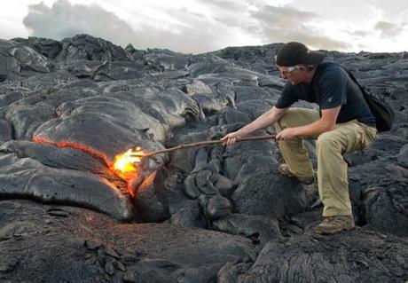 Brian Taunting Lava with a stick