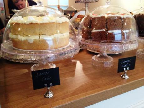 the walk cafe nottingham lemon and carrot cakes all homemade in glass cake stands