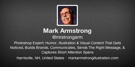 Twitter profile header for Mark Armstrong Illustration showing blank default grayish background