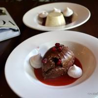 Dark Chocolate Mousse with strawberry coulis