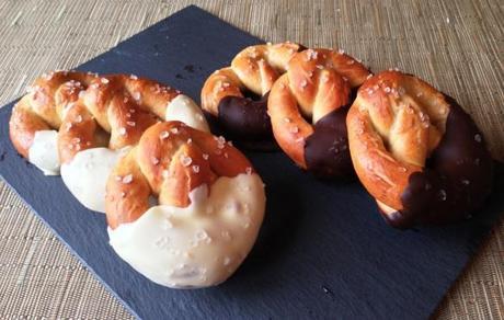 great bloggers bake off british pretzel recipe dipped in dark and white chocolate finished with rock salt flakes