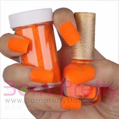 Orange Flocking Velvet Powder Manicure Nail Art Polish Sweet Color Base Coat Brush Kit