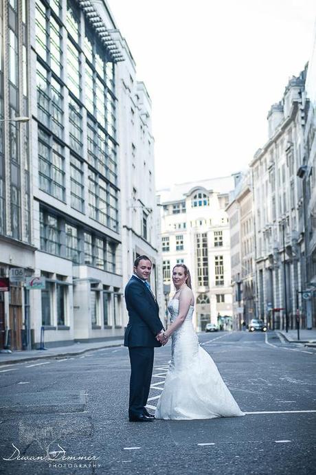 Bride and Groom in the middle of the street in London